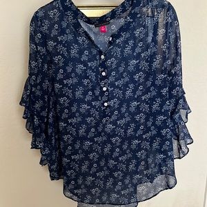 Beautiful navy top with ruffle sleeve